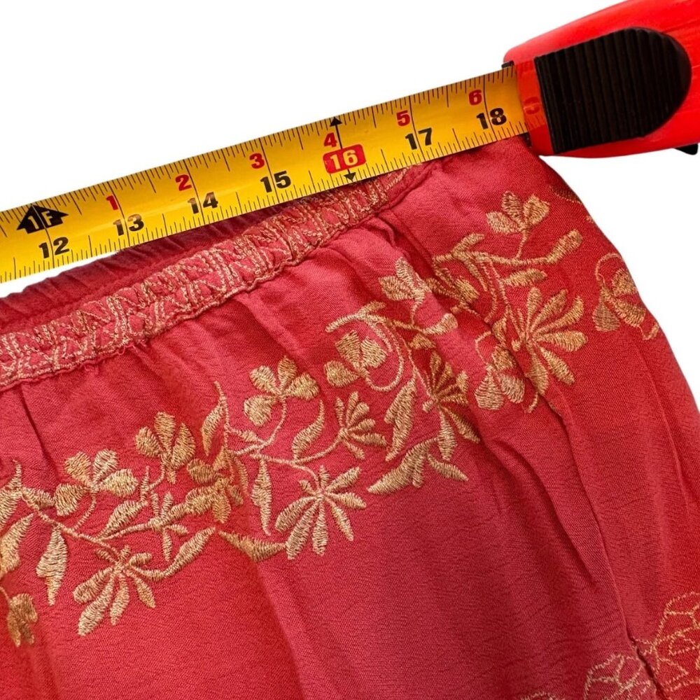 NWT Hale Bob Coral Gold Boho Embroidered Gauze Crinkle Maxi Skirt Size XL - Picture 8 of 9